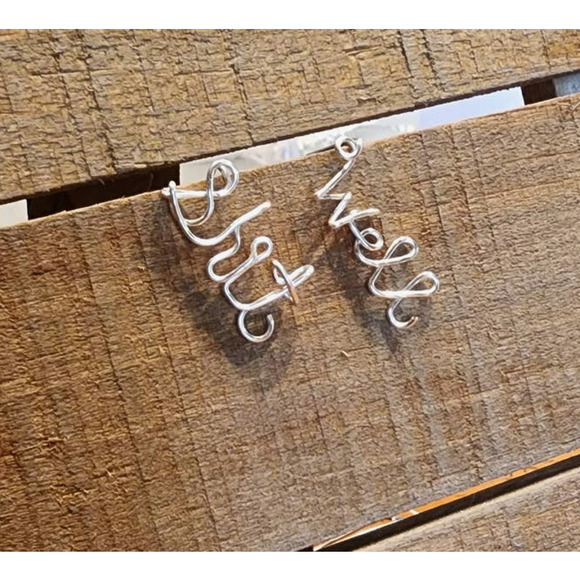 WIRE WORD EARRINGS CUSTOM STUD EARRINGS ARTISAN MADE HANDMADE CUSTOM - Picture 2 of 6